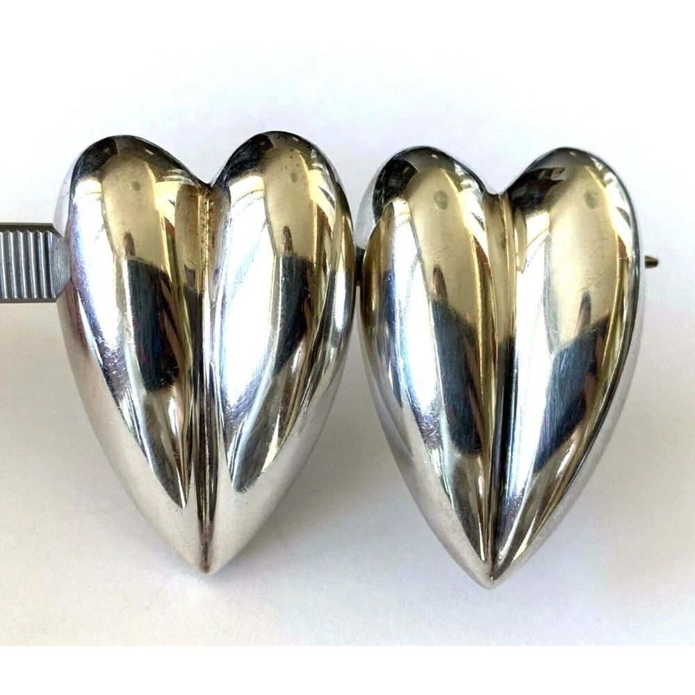 Bayanihan LTD Vintage Chunky Sterling Silver 925 Puffy Heart Pierced Earrings - Picture 6 of 7